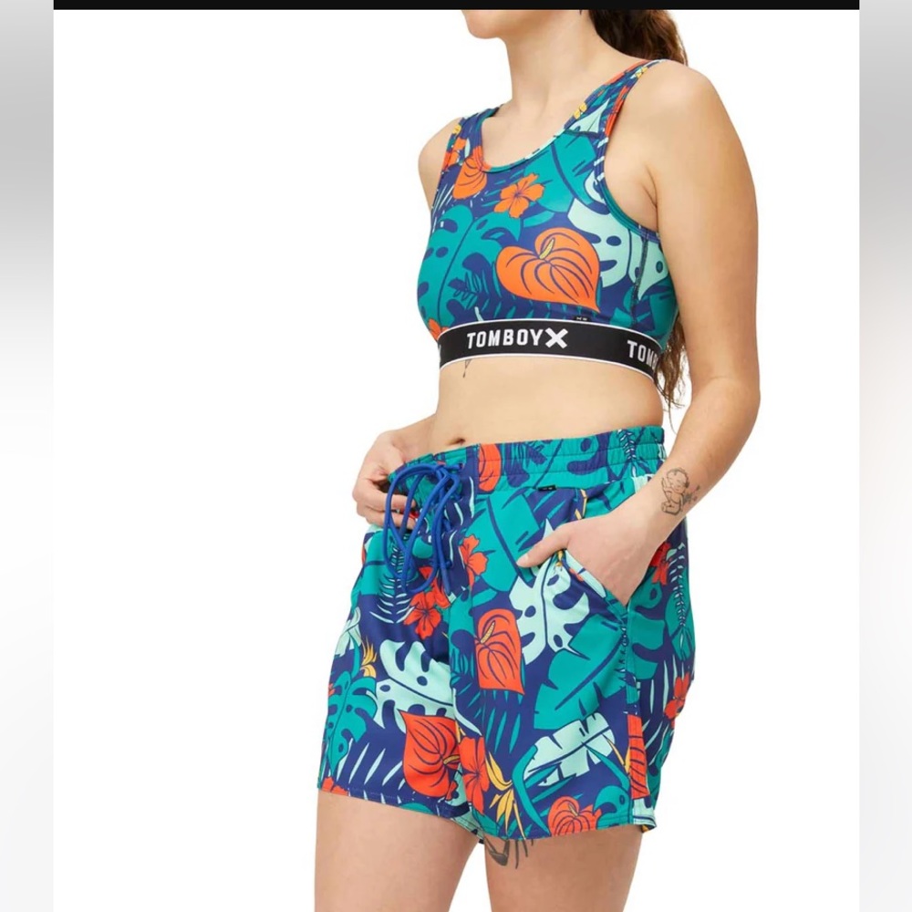 Tomboy X Unisex Swim 7” Board Short in Navy Blue with Dots size S